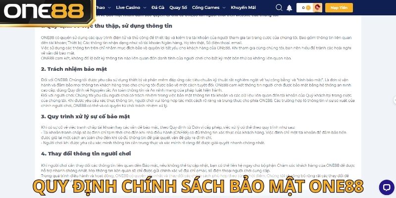 Quy định về thu thập và dùng thông tin trong chính sách bảo mật One88