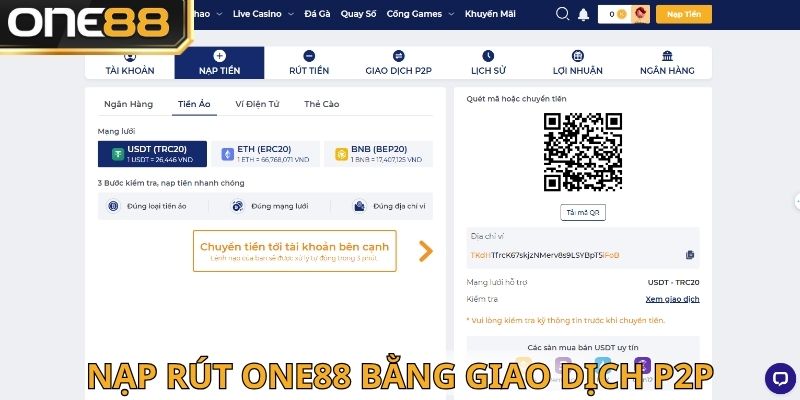 Nạp tiền tại One88 tại P2P tiện dụng
