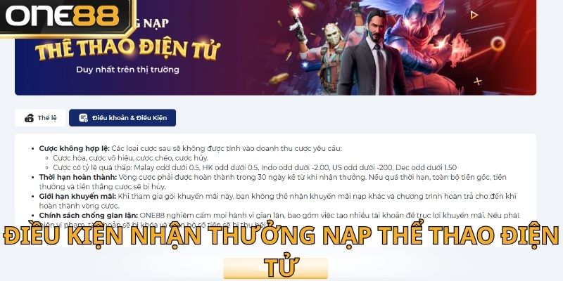 Điều kiện nhận thưởng nạp thể thao điện tử